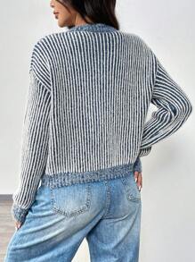 Chiquease 女士前系带纯色拼接长袖休闲衬衫、长袖上衣 - 彩色 - 查看 2