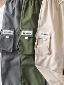 SHEIN Young Boy Letter Embroidered Cargo Jogger Pants - Multicolor - View 5