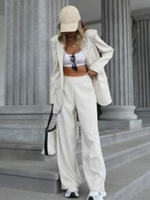 Aveloria Modichic 2 件女式中长腰修身西装外套和喇叭裤套装，适合女性的秋季服装 - 米色 - 查看 5