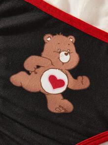 SHEIN X Care Bears Women's Contrast Trim Bear Pattern Wireless Bra And Brief Set - Black - View 10