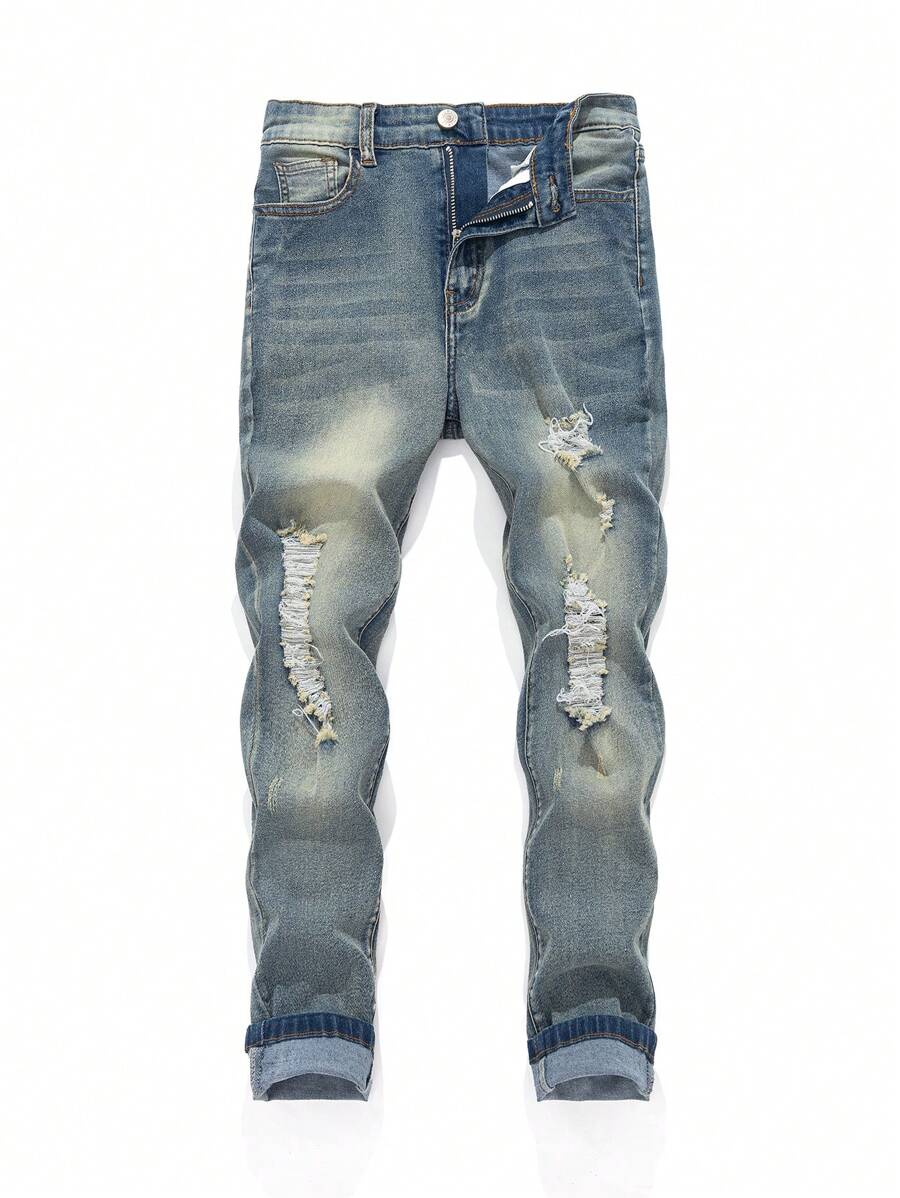 SHEIN Explorewe Tween Boy 百搭破洞洗水牛仔裤