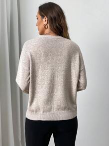 Miaspire 女士花卉印花长袖圆领毛衣、长袖上衣、秋冬针织毛衣 - 卡其色 - 查看 2