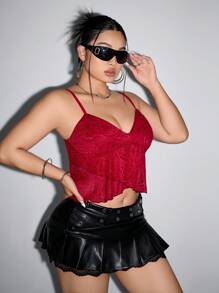 SHEIN ICON Plus Size Women's Summer Rose Mesh Asymmetric Hem Camisole
