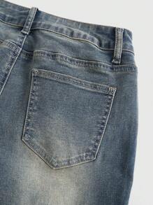 ROMWE Fairycore Jeans de pierna acampanada con diseño de bolsillos utilitarios para mujer - Azul - Ver 4