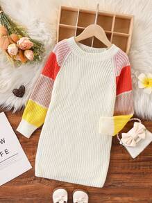 Girls Fashionable Cute Sweater Dress - Multicolor - View 1