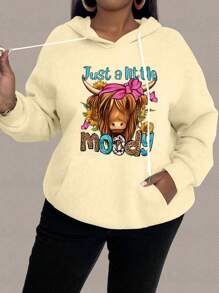 Calvaya Plus Size Letter Print Pocket Sweatshirt, Casual Daily Wear Pullover Fall - Apricot - View 5
