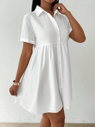 SHEIN Unity Solid Color Notched Collar Loose Casual Shirt Peplum Top