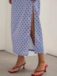 COSMINA Ladies' Festival Elegant Going Out Holiday Outfits Polka Dot Print Slit Hem A-Line Vacation Long Skirt - Multicolor - View 7