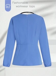 TaskEZ Áo đồng phục đơn giản có khóa kéo tay dài màu trơn - Màu tím - Xem 2