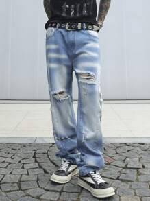 Manfinity Hypemode Men's Casual Distressed Washed Baggy Denim Jeans