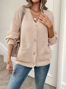 SHEIN LUNE Femme Cardigan Casual Couleur Unie Avec Poches