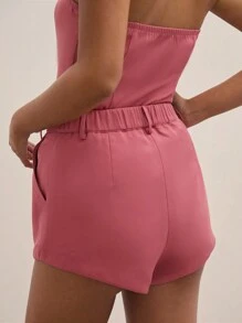 COSMINA 女士纯色口袋休闲短裤 - 紅木色 - 查看 6