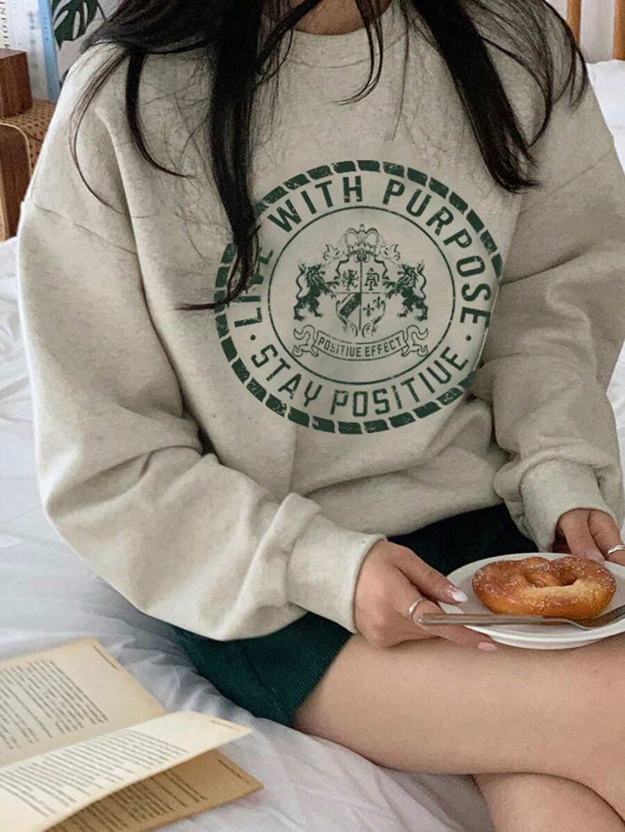 DAZY 女士秋季字母印花圆领长袖运动衫