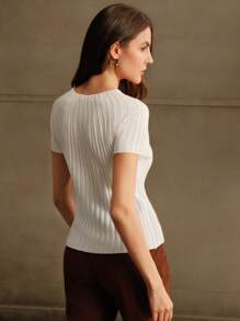 Anewsta Blusa elegante de manga corta con rhinestones y tejido transparente para mujer, color blanco, para otoño/invierno - Blanco - Ver 4