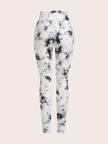 SHEIN Essnce Three Piece Tight Leggings Set Black Gray Tie Dye Women High Waist Seamless Elastic Leggings - Multicolor - View 8