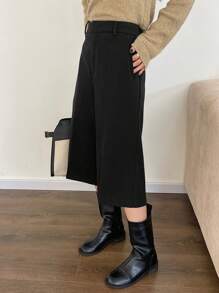 DAZY Women's Solid Color Pocket Business Casual Cropped Pants Fall,Winter - Black - View 3