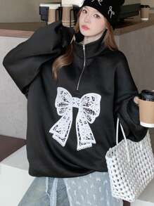 DAZY Women's Oversized Butterfly Pattern Thermal Lined Sweatshirt Fall,Winter - Black - View 2