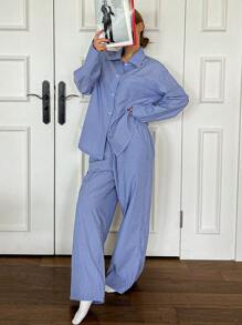 DAZY Conjunto de pijama casual a rayas minimalista
