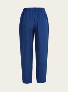 TaskEZ 2pcs Set Of Solid Color Front Zipper Short Sleeve Top And Front Tie Pants Uniform Scrub Set - Navy Blue - View 8