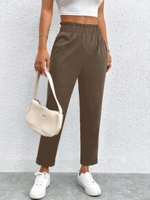 SHEIN PETITE Solid Elastic Waist Cropped Pants