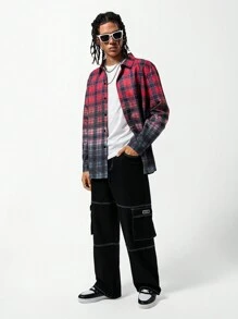 SHEIN Explorewe 青少年男孩前扣长袖格子印花休闲衬衫 - 彩色 - 查看 2