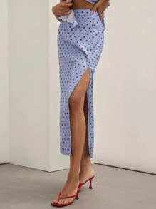 COSMINA Ladies' Festival Elegant Going Out Holiday Outfits Polka Dot Print Slit Hem A-Line Vacation Long Skirt - Multicolor - View 5