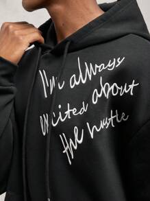 AKNOTIC Business Casual Męska luźna dzianinowa bluza z długim rękawem i kapturem, odpowiednia na jesień/zimę - Czarne - Zobacz 5