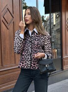 Chiquease 女士短款豹纹长袖夹克，秋季时尚