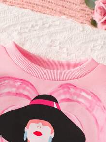 2pcs Set Baby Girls Heart Print Crop Sweatshirt + Flared Pants Cute Fashion Outfit, Autumn/Winter - Pink - View 4