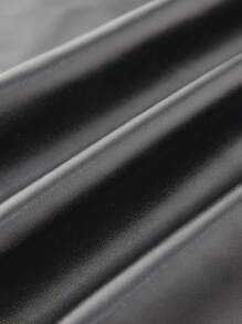 Muchica 女士秋冬落肩长袖休闲宽松黑色 PU 皮革风衣 - 黑色 - 查看 7