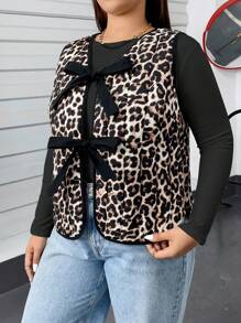 SHEIN Essnce Áo ghi lê đệm cỡ lớn, Áo khoác đệm thắt nơ, Áo khoác họa tiết da báo, Áo khoác nữ thu/đông, Áo ghi lê nam màu đỏ, Váy nữ thu họa tiết động vật, Áo khoác nữ họa tiết da báo, Áo sơ mi da báo - màu nâu - Xem 6