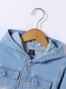 男童休闲连帽牛仔夹克和裤子 2 件套服装套装，秋季