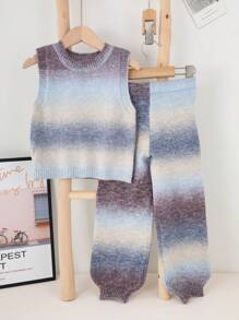 Conjunto de blusa casual solta listrada de malha para meninas com calças casuais soltas e suéter, adequado para outono/inverno, ótimo para uso casual e diário e uso escolar diário no outono e inverno, para o Natal, roupas de inverno para meninas, roupas de Natal, roupas de festa, uso diário na escola, roupas de aniversário, roupas de princesa, mãe e filha e irmãs combinando