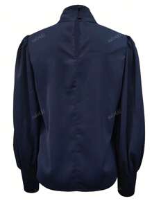 Women's Elegant Solid Color Stand Collar Puff Sleeve Blouse, Spring/Autumn,Long Sleeve Tops