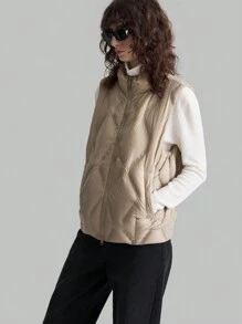Ontre Khaki Special Quilted High Collar Down Filled Casual Vest
