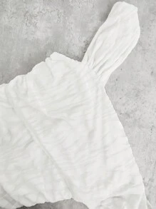 Hauture Asymmetric Neck Ruffle Sleeveless Flocking Bodysuit - White - View 6