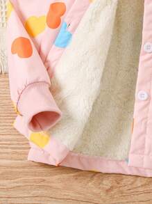 Girls Heart Pattern Hooded Lined Mid-Length Jacket, Fall/Winter Outerwear - Pink - View 7