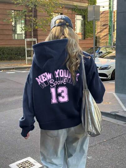 INAWLY 大码休闲字母印花羊毛连帽衫，秋冬