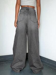 Dazy Star Quần Jeans Denim Ống Rộng Thiết Kế Túi Cho Nữ - Xám - Xem 2