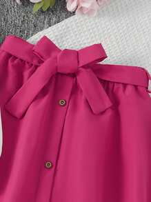 SHEIN Tween Girl 2 件套：长袖卡通印花运动衫和单排扣长裙，春秋 - 玫紅色 - 查看 3