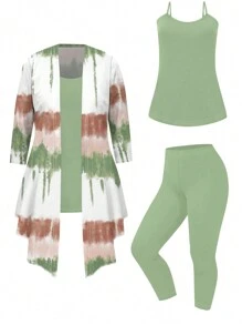 3 件大码时尚涂鸦扎染印花休闲套装 - 彩色 - 查看 4