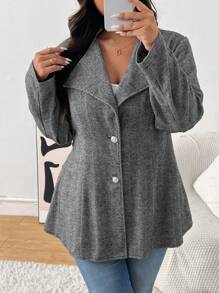 SHEIN Frenchy Plus Size Grey Casual Herringbone Blazer,Autumn/Winter, Women Clothes Fall/Winter - Grey - View 1