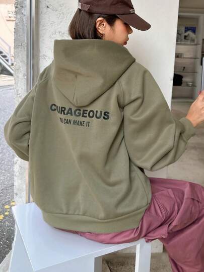 DAZY Letter Graphic Raglan Sleeve Hoodie,Fall Clothes Sweatshirt