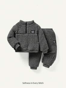 Cozy Pixies Conjunto de 2 piezas de ropa de invierno para bebé niño: Sudadera con cuello alto y pantalones forrados térmicos