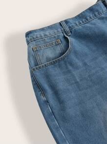 SHEIN CURVE+ Calças Retas Denim Sem Elasticidade Plus Size, Outono/Inverno - Azul - Visão 4