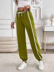 Chiquease Women's Solid Color Patchwork Front Tie Simple Casual Harem Pants Fall Cloth For Women - Army Green - View 6