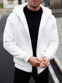 Manfinity Homme Veste décontractée avec capuche et doublure thermique ample pour hommes, automne/hiver - Blanc - Voir 4