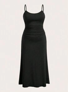 Flirla Bộ 2 món áo vest dài tay màu trơn và váy xòe nhún bèo cỡ lớn cho nữ, mùa xuân và mùa hè - màu đen - Xem 5