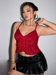 SHEIN ICON Plus Size Women's Summer Rose Mesh Asymmetric Hem Camisole