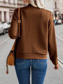 SHEIN LUNE Women's Solid Color Long Sleeve Loose Casual Baseball Jacket For Spring And Autumn Fall Winter Cloth For Women - Brown - View 2